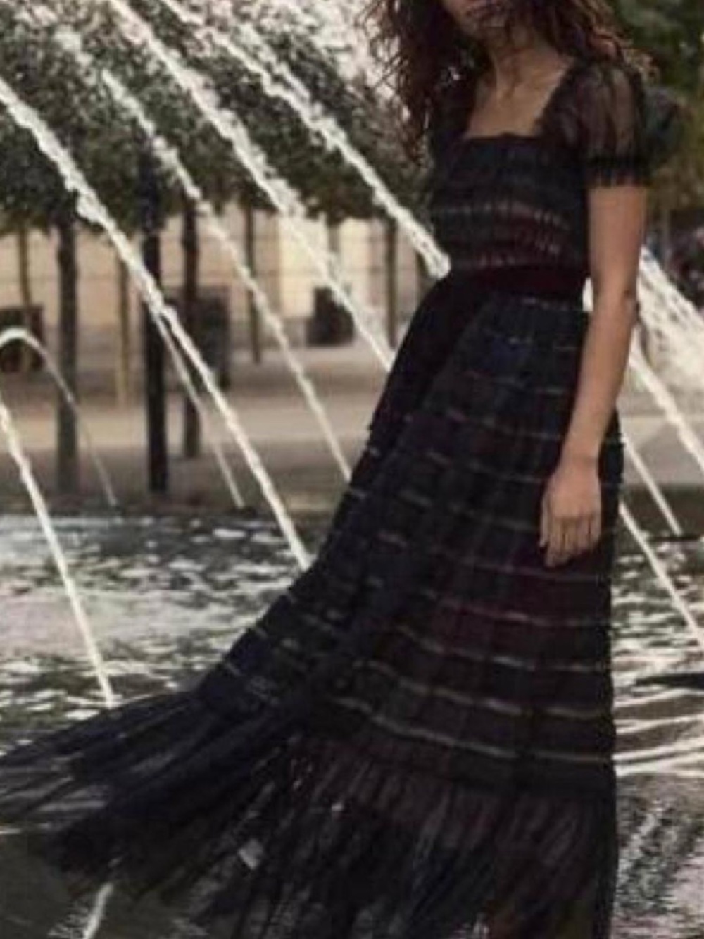Doen Black Ruffled Puff-Sleeve Maxi Dress